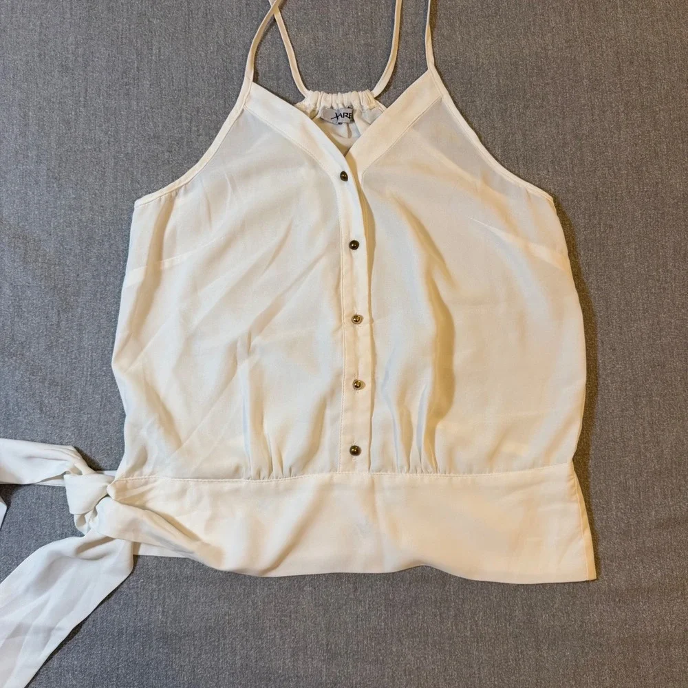 XTAREN Women White Button Front Side Tie Camisole Halter Top Small
